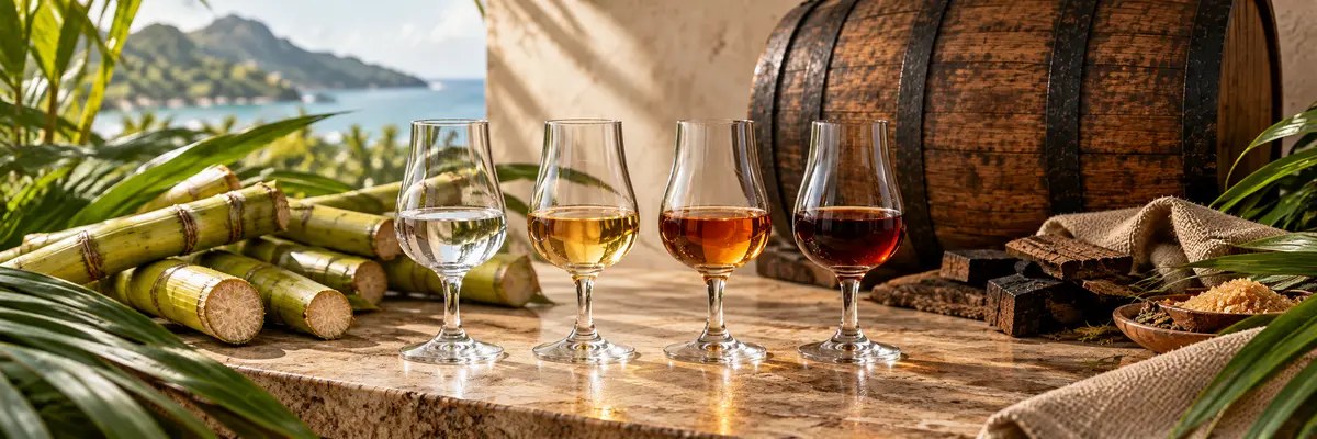 Rum-Kategorien: Weißer, Goldener und Dunkler Rum sowie Rhum Agricole