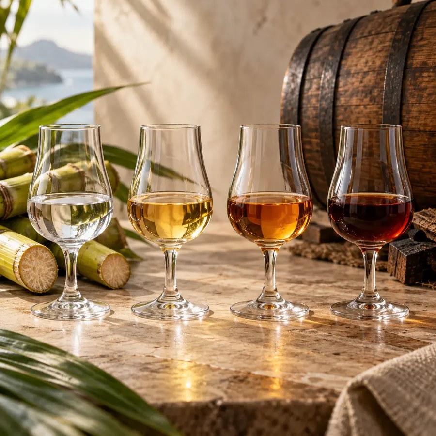 Rum-Kategorien: Weißer, Goldener und Dunkler Rum sowie Rhum Agricole